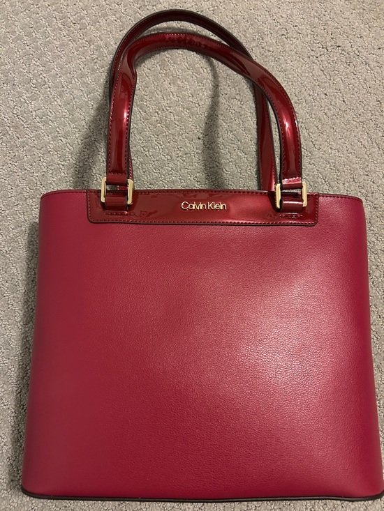 Calvin Klein Handbags - Calvin Klein Cherry Red Patent-Trim Tote
